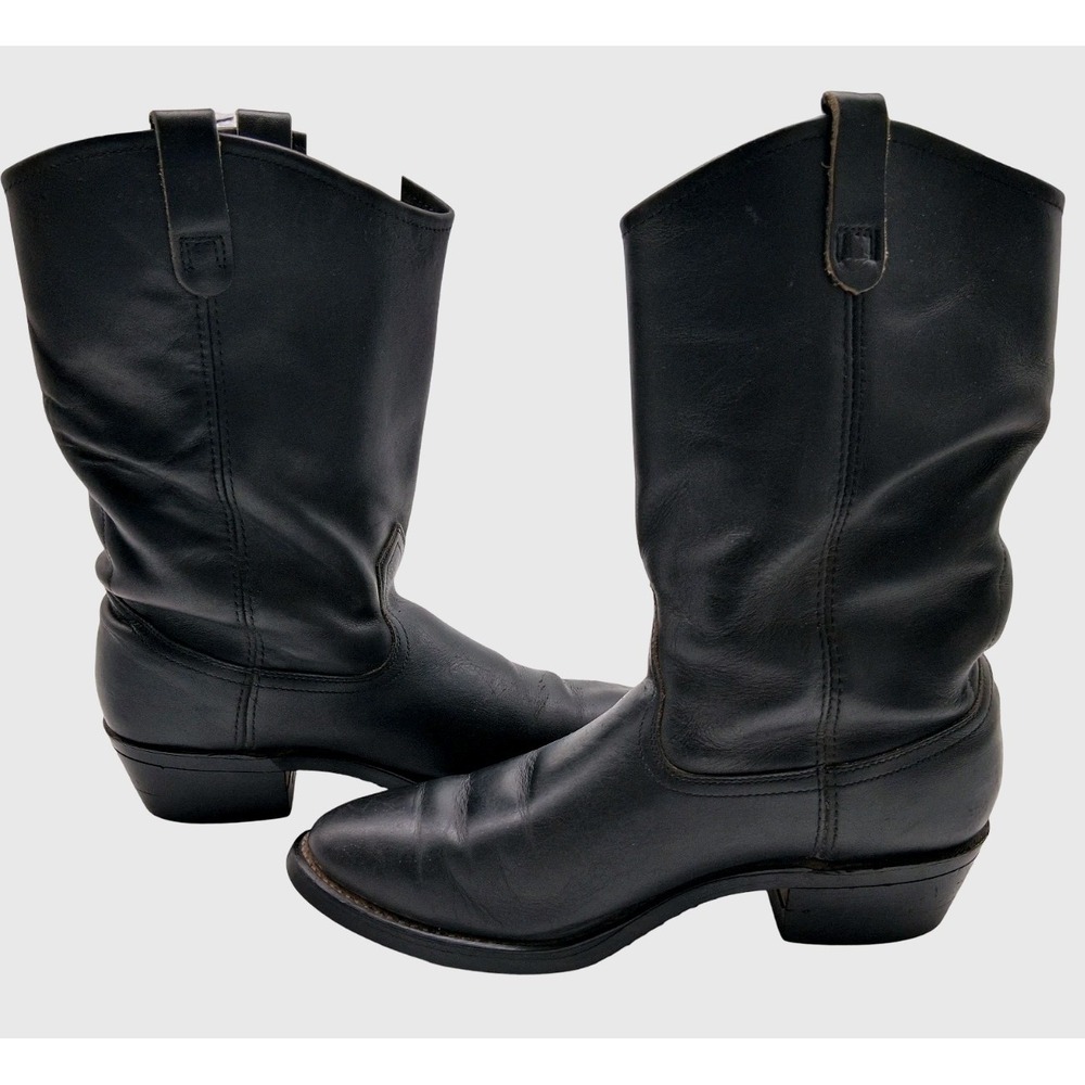 Mason Western Boots Mens 10.5 EEE Black Leather Western Pull On Mid Calf Work - Picture 10 of 10